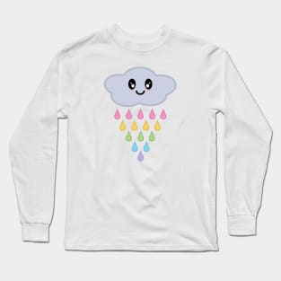 Kawaii Cute Raining Rainbow Rain Clouds Long Sleeve T-Shirt